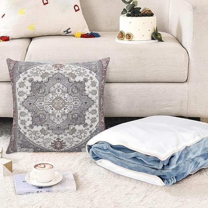 Boho Throw Pillow Covers 24x24 inch Set of 2,Soft Pillowcases Bohemia Carpet Printing Pattern Decorative Sofa Living Room Bed Square Pillow Case Cushion Cover-Reddish Blue