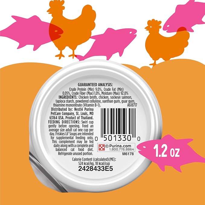 Purina Friskies Grain Free Lickable Cat Food Toppers Lil’ Soups With Sockeye Salmon in Chicken Broth - (Pack of 8) 1.2 oz. Cups
