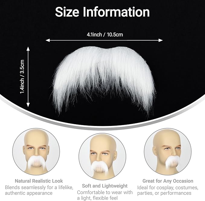 2Pcs Men Fake Mustache Realistic Mustaches Fake Facial Hair Beard for Cosplay Costume Halloween Parties