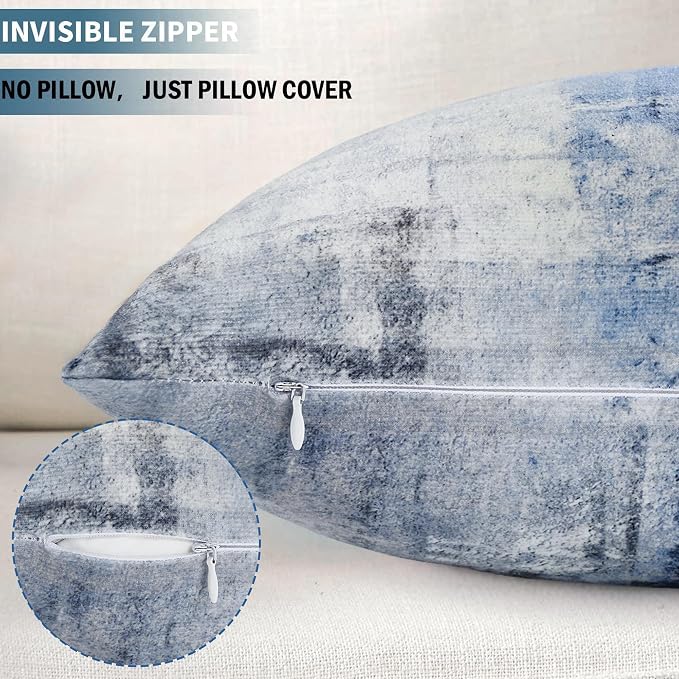 Blue and Grey Abstract Art Artwork Pillow Cover, Gallery Modern Decorative Throw Pillows Cushion Cover for Bedroom Sofa Living Room 18 x 18 Inch Set of 2