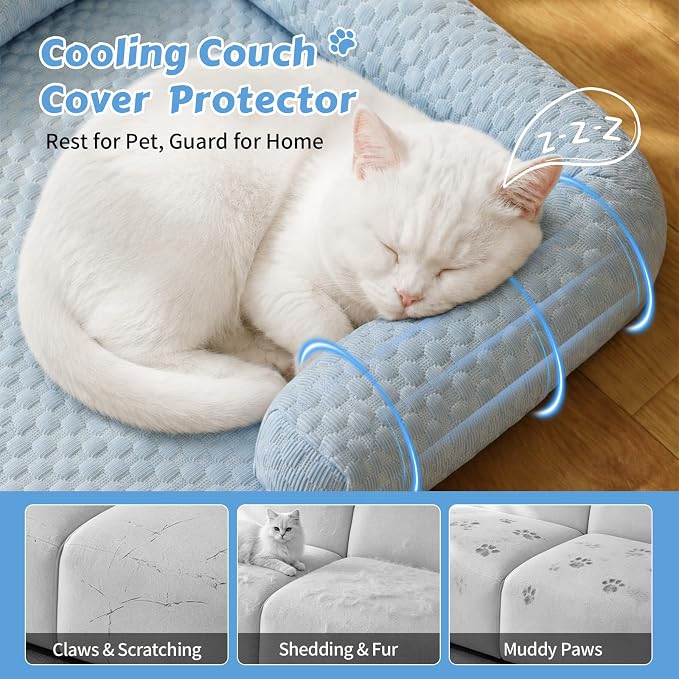 Cooling Pet Bed Mats with Neck & Head Support, 31.5 x 23.62 inch Blue | for Small and Medium Dogs & Cats, Non-Slip, Machine Washable, Protects Sofa from Fur & Scratches