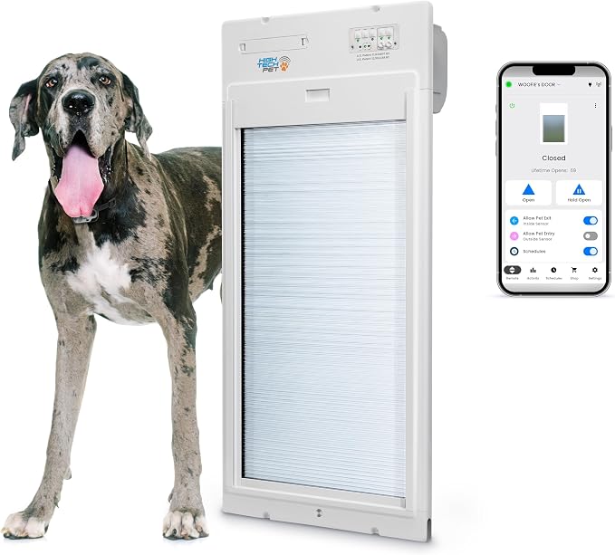 Power Pet Automatic ROLL UP Door by High Tech Pet Brand - Motorized Panel Rolls Up - Pet Operated - Remote App Control - 24/7 Exit & Entry Timers (X-Large, Door Mount)