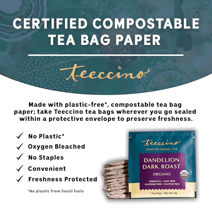 Teeccino, Tea Herbal Dandelion Dark Roast Organic, 10 Count