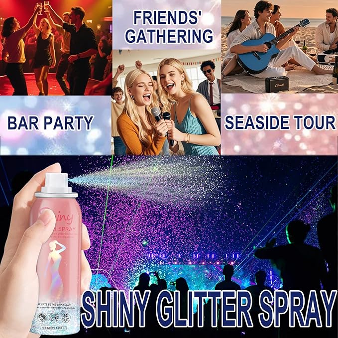 Glint-Rainbow Body Glitter Spray,Glitter Spray for Hair and Body,Long-Lasting Shimmer Powder Hairspray for Festival Concert Party Rave Accessories (Glint-Rainbow)