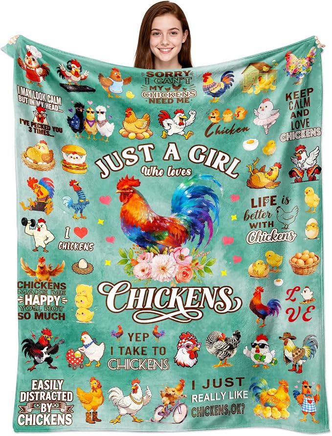 Chicken Blanket Gifts for Chickens Lovers Soft Flannel Chicken Throw Blanket Bedding Decor for Women Adults 50"x40"