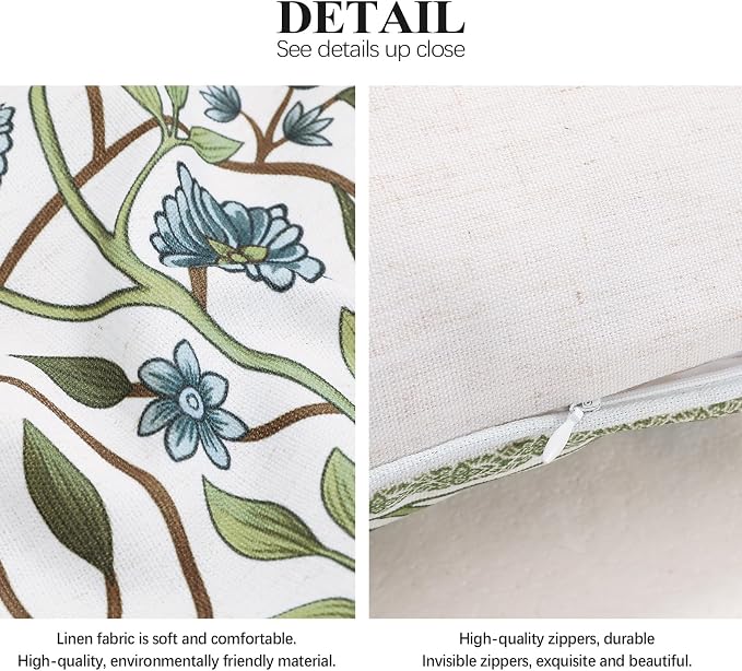 Designer Linen Throw Pillow Cover,Set of 2,28"x12"-Mosella A | Vintage Elegant Rectangle Decor Pillow Cover,Concealed Zipper Design,Floral Pattern,Sofa,Bedroom,Living Room,Lounge Chairs