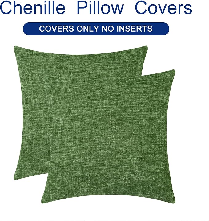 CaliTime Decorative Couch Throw Pillow Covers 20 X 20 Inches Forest Green | Pack of 2, Cozy Chenille Cushion Cases for Sofa Bed Living Room Farmhouse Home