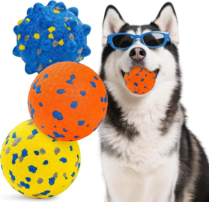 HIPPIH Dog Balls Tennis Balls, Dog Chew Toys for Aggressive Chewers ETPU | 3PCS Interactive Puppy Toys for Teething, 3'' Fetch Ball Water Toy for Small/Medium Breed,High Bouncy & Floating Dog Pool Toy
