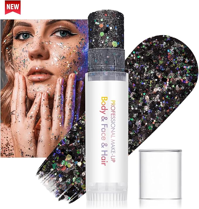 3 Pcs Body Glitter Gel, Face Glitter Body Gel Sequins, Mermaid Glitter Stick Shine Hair Eyeshadow Black Blue Red Face Body Glitter Concerts Music Festivals Halloween Shimmer Makeup
