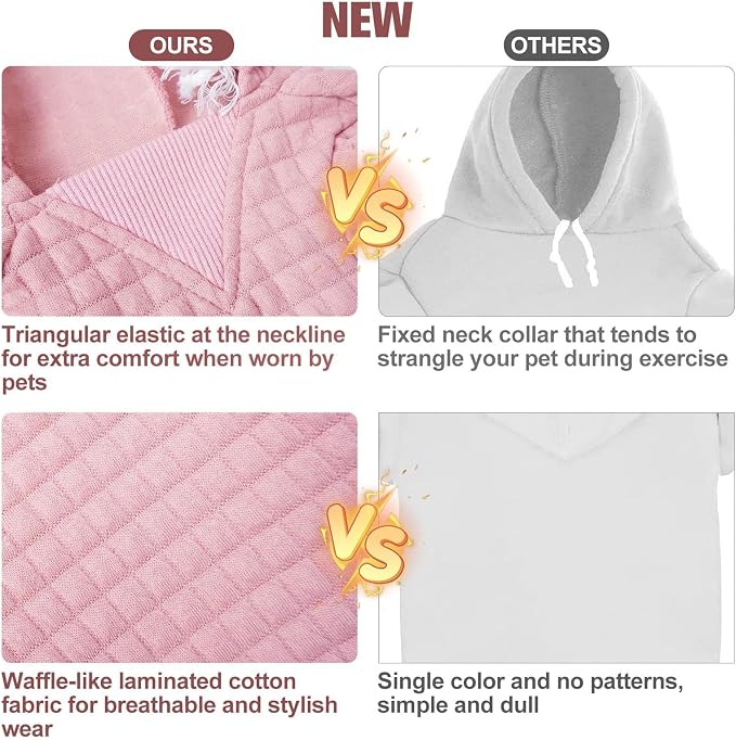 BEAUTYZOO Dog Hoodies Sweater for Small Dogs,Waffle‑Like Laminated Pet Coat | Warm Dog Sweatshirt with Pocket & Leash Hole,Pullover Clothes for Girl Boy Dogs & Cats,Stretchy & Easy‑On‑Off,Chihuahua Puppy