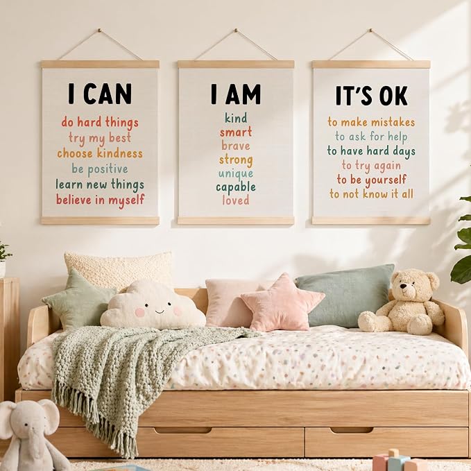 Koesus Inspirational Classroom Wall Art Poster Hanger Frame 12x16 Inch Set of 3, Positive Affirmations for Kids, Motivational Canvas Pictures Prints Framed Wall Decor for Classroom Kids Room Playroom