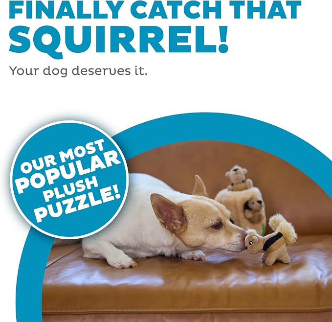 Outward Hound Hide-A-Squirrel Plush Squeaky Dog Toy, Small, 5" x 7" | Hide-n-Seek Puzzle, 3 Removable Squirrels, Fetch Play, Interactive Enrichment, Boredom Buster, Light Chewers, Dogs & Puppies