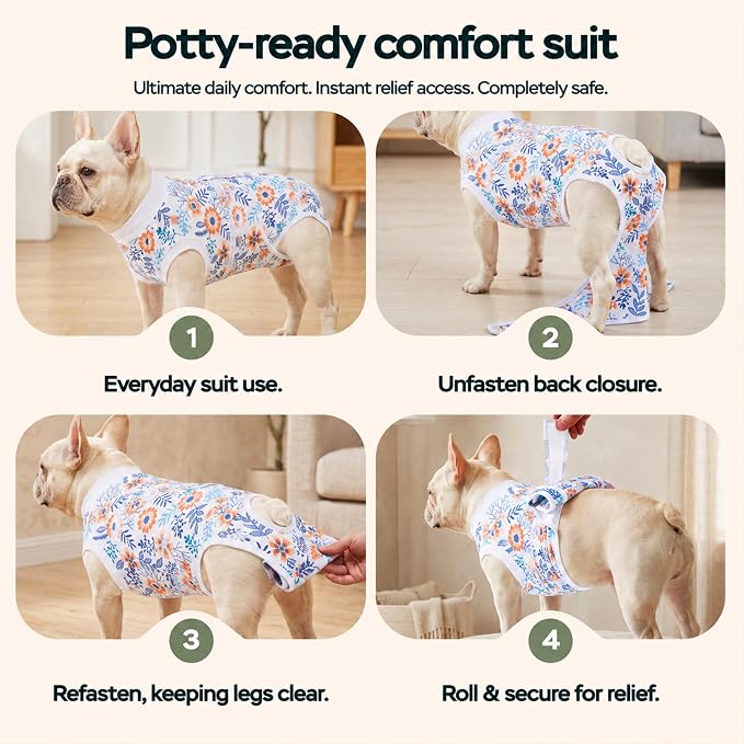 PetWarm Post Surgery Dog Onesie, Onesies for Dogs, Bodysuit for Abdominal Affected Areas Sensitive Skin Areas, Dog Cone Alternative After Surgery, Flower Pattern, Orange, 2XL