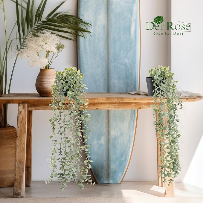 Der Rose 3Pcs Cozy Fake Eucalyptus Hanging Plants for Bathroom Wall Decor | Fresh cascading greenery brightens small spaces, creating an airy look for kitchen, bedroom and walls decor