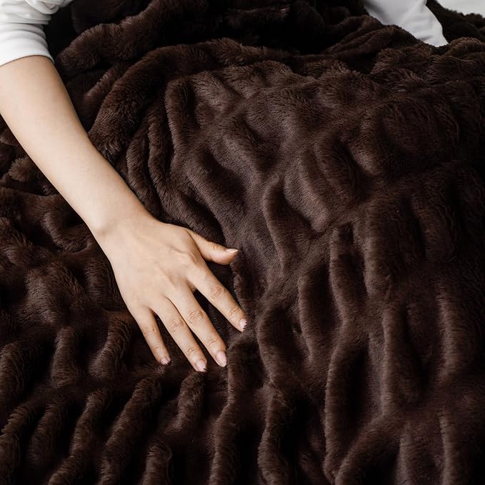 BATTILO Dark Brown Faux Fur Throw Blanket for Couch, 50"x60", Double Side