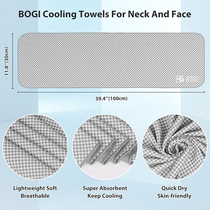BOGI Cooling Towels for Neck and Face, Soft Breathable Cool Towel for Instant Cooling Stay Cool for Yoga, Sport, Gym, Camping, Running & More Activities