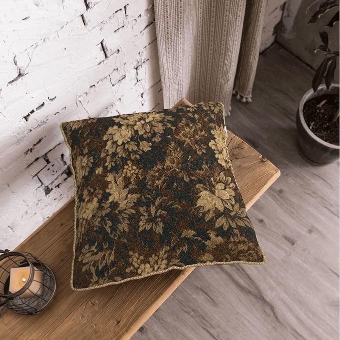 Vintage Dark Brown Flowers Velvet Pillow Covers 16x16 Inch Boho Retro Abstract Floral Throw Pillows for Couch Cushion Covers Pillowcase Bohemian Farmhouse Pillow Cases for Sofa Bed Bedroom