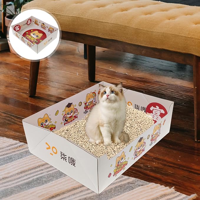 Portable Collapsible Cat Litter Box, Foldable Disposable Fiber Litter Tray 38x29x12cm, Travel-Friendly Indoor Outdoor Kitten Potty for Pet Cleaning and Housebreaking