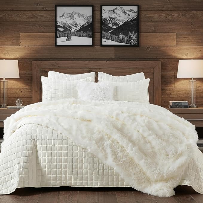 HORIMOTE HOME Luxury Plush Faux Fur Blanket, Long Pile White Throw Blanket, Super Warm, Soft, Cozy Faux Fur Throws for Couch Bed Sofa, Aesthetic Home Room Decor Throw, 60" x 80"