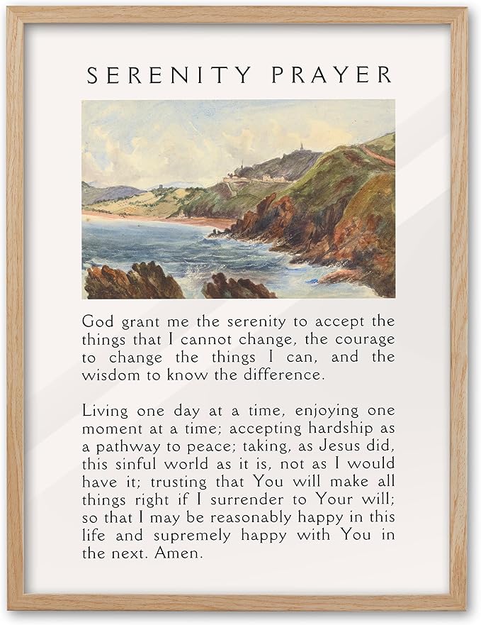 EcoHest 12x16 in Serenity Prayer Mountain Framed Christian Wall Art | Natural Oak Wood Frame with Canvas Wall Art, Scripture Bible Verse Wall Decor for Bedroom, Living Room, Office, Church, 1Pack