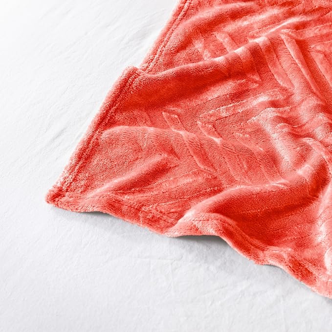 Whale Flotilla Flannel Fleece Fall Bed Blanket Twin Size, Coral | Lightweight Breathable Soft Bedspread, Plush Fluffy Coverlet Chevron Design Decorative Blanket for Home Life, 60x80 Inch