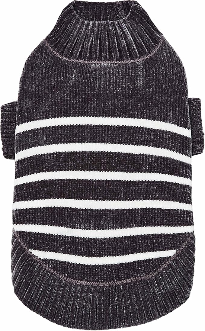 Blueberry Pet Cozy Soft Chenille Classy Striped Dog Sweater in Chic Grey, Back Length 14", Pack of 1 Clothes for Dogs
