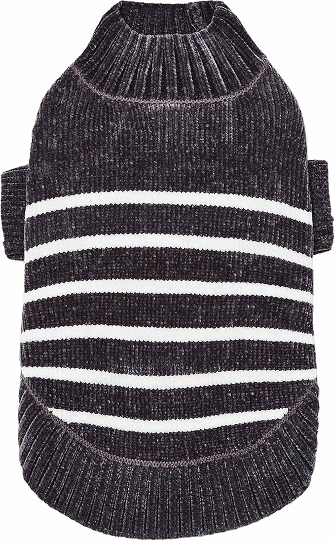 Blueberry Pet Cozy Soft Chenille Classy Striped Dog Sweater in Chic Grey, Back Length 10", Pack of 1 Clothes for Dogs