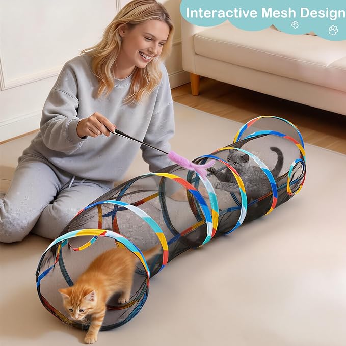 Glittme 48" Mesh Cat Tunnel, Breathable Pet Play Tube for Cats and Rabbits