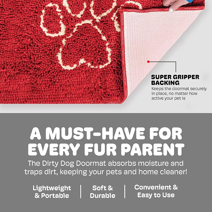 Dog Gone Smart Dirty Dog Doormat - Fast Drying Rug - Maroon, 31 x 20 in | Super Gripper Backing for Clean Floors - Absorbent Microfiber and Machine Washable Mat for Muddy Paws
