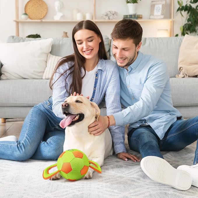 ALL FOR PAWS Dog Ball with Handles, Durable Dog Toy with Squeaker, Interactive Tug of War Ball Toy for Small and Medium Dogs, 12.6 x 5.9 x 5.9 Inch