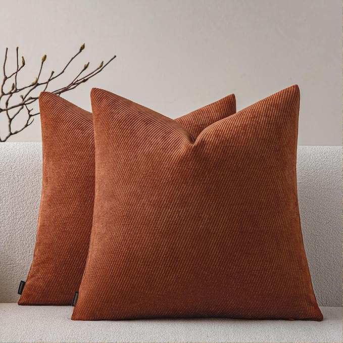 a moment Fall Decorative Throw Pillow Covers Pack of 2,16x16 Inch Rust | Twill Chenille Cushion Covers for Sofa Living Room Couch Bed