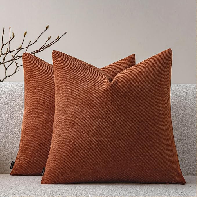 a moment Fall Decorative Throw Pillow Covers Pack of 2,20x20 Inch Rust | Twill Chenille Cushion Covers for Sofa Living Room Couch Bed