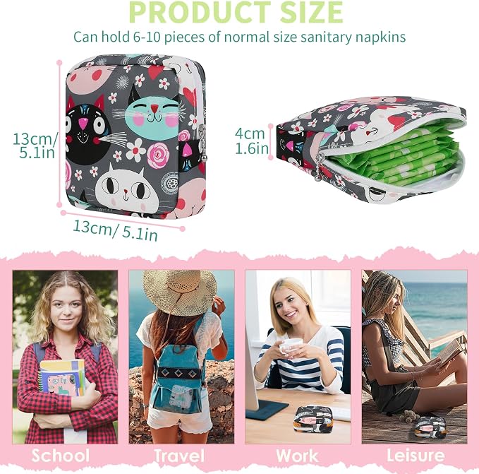 Sanitary Pad Storage Bag Portable Period Bag for Teen Pads/Sanitary Napkins/Small Tampons, Sanitary Napkin Storage Bag First Period Gifts for Teen Girls (Bowknot Rabbit)