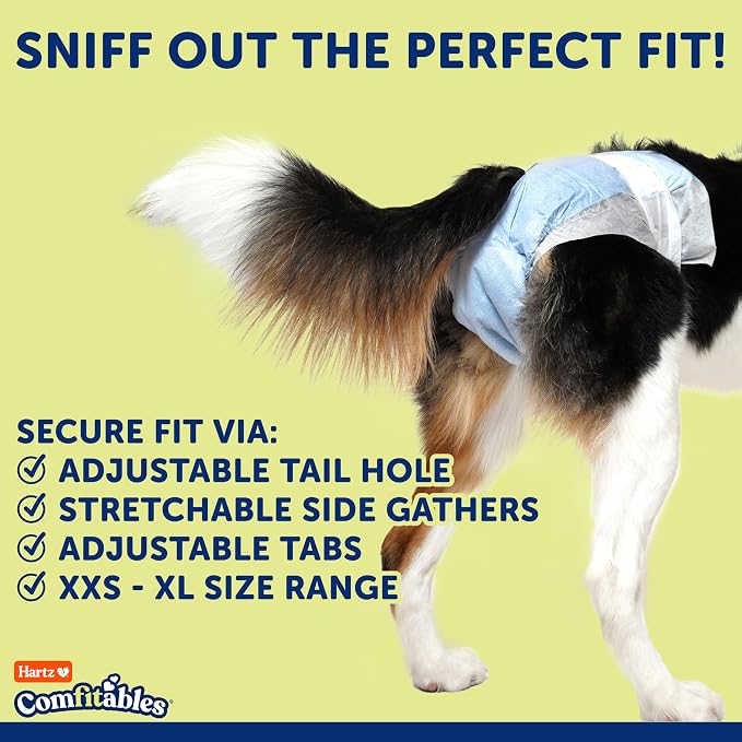 Hartz Disposable Dog Diapers, Size M 32 count, Comfortable & Secure Fit, Easy to Put On | Comfortable & Secure Fit, Easy to Put On, Super Absorbent, Breathable Material, Adjustable Tail Hole, Male & Female Diaper