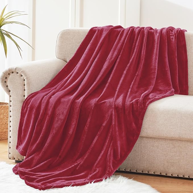 Exclusivo Mezcla Soft Large Fleece Throw Blanket for Couch, Deep Red | 50x70 Inches, Double-Sided Brushed Flannel, Lightweight Plush Cozy Blanket for Home Decor, All Season, Machine Washable