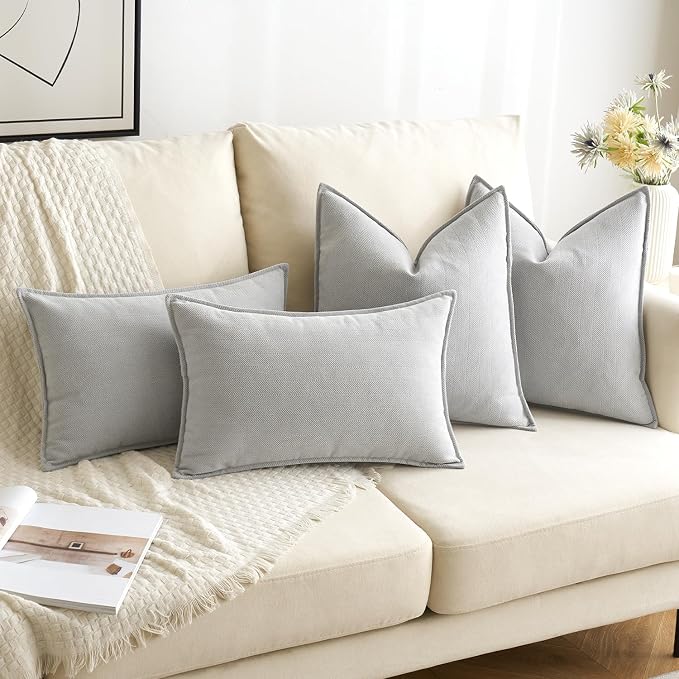 MIULEE Pack of 2 Light Grey Euro Shams Chenille Pillow Covers 24x24 Inch | Decorative Soft Couch Throw Pillows,Farmhouse Cushion Covers,Elegant Design for Sofa,Bed,Living Room,Summer Decor