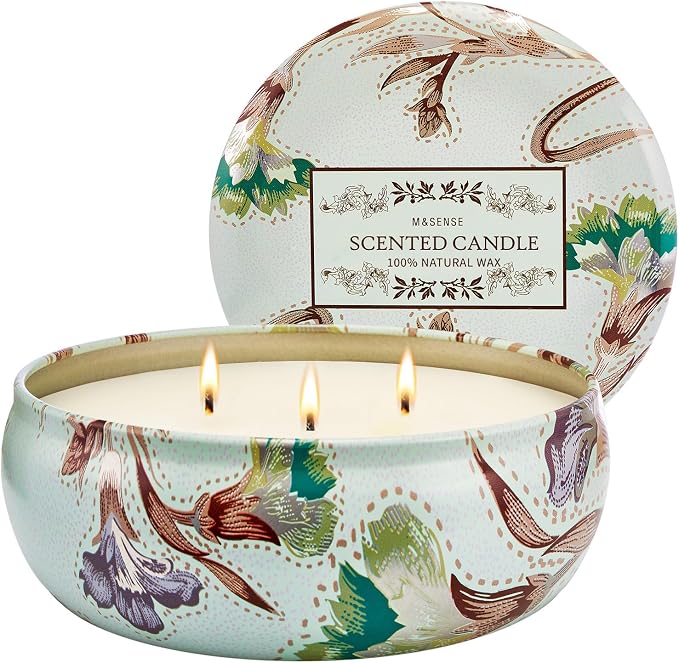 M&SENSE Mint Basil Scented Candles 12oz | 3 Wick, Soy Candles, 40 Hour Long Lasting, Travel Tin, Natural Highly Scented