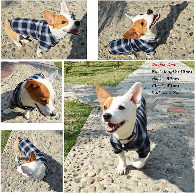 Koneseve Dog Shirt, Pet Plaid Clothes Shirt T-Shirt, Sweater Bottoming Shirt for Small Dog Cat Puppy Grid Adorable Wearing Stylish Cozy Halloween,Christmas Costumes (Blue;XL/Extra Large)