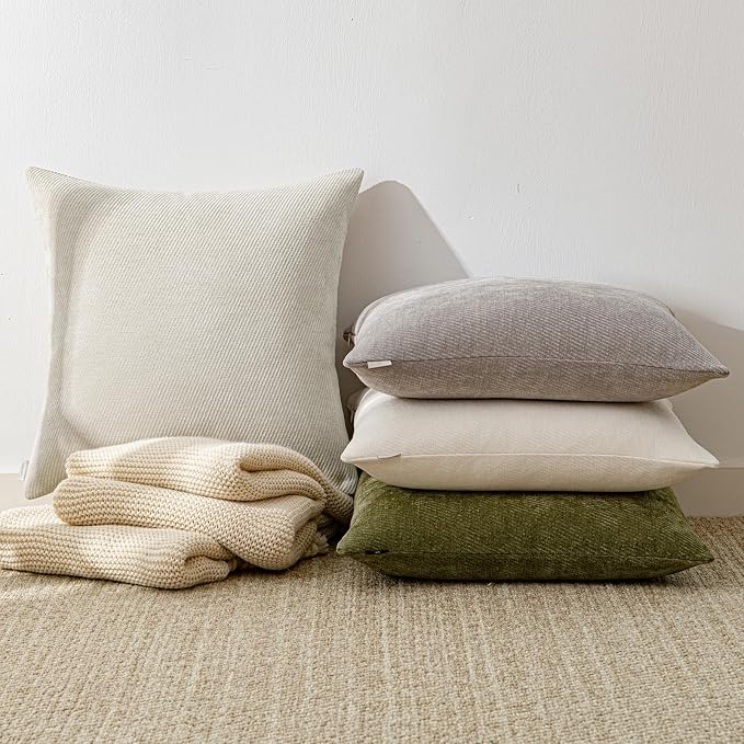 a moment Pack of 2 Decorative Chenille Throw Pillow Covers with Twill Cushion Covers for Sofa Living Room Couch Bed 26x26 Inch,Raw White
