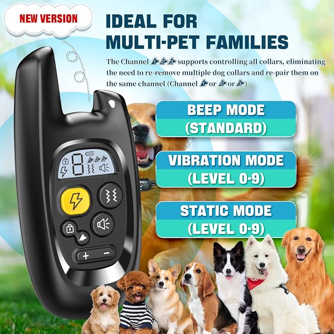 Dog Shock Collar with Remote Control- Electric Collar for Dogs Training Rechargeable, Training Collar for Small Medium Large Dogs, E Collar with Beep, Vibration & Shock-Lock Keypad