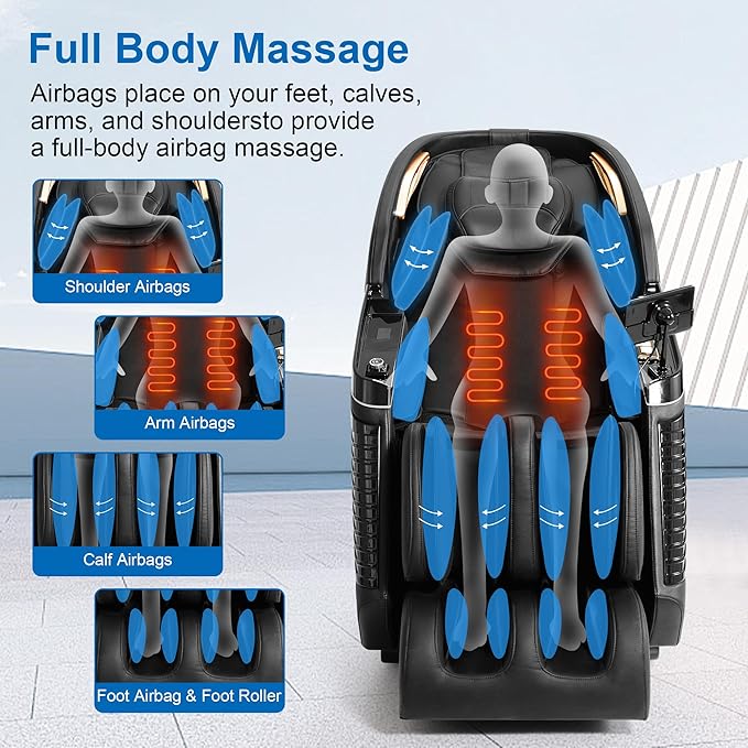 MERITLIFE 4D Massage Chair Full Body, Zero Gravity Dual SL-Track Power Shiatsu Massage Chair,Body Scan, Heating, 24 Auto Modes,Customized Massage(Dark Black)
