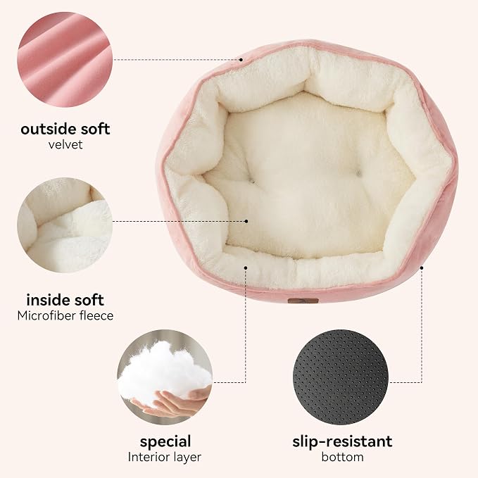 Medium Dog Bed for Medium Dogs, Cat Beds for Indoor Cats, Pet Bed for Puppy and Kitty, Extra Soft & Machine Washable with Anti-Slip & Water-Resistant Oxford Bottom, Pink, 25 inches