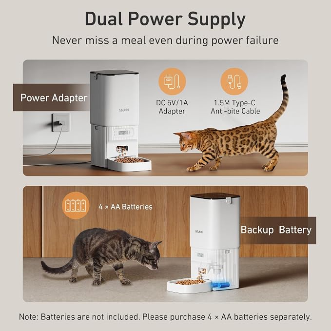 Automatic Cat Feeder - 7L/29 Cups Cat Food Dispenser with Desiccant Bag, 1–6 Meals, Ideal for 2–15mm Dry Food, Auto Pet Feeder with Dual Power Supply, Automatic Dog Feeder for Small Medium Breed