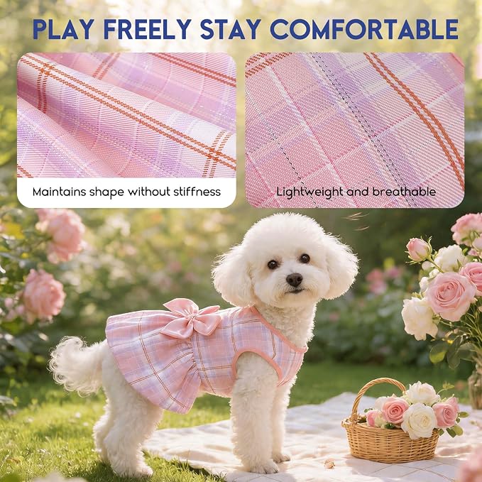 ASENKU Dog Dress Pet Wedding Dress Puppy Birthday Party Outfit, Plaid XL | Dog Flower Girl Dress With Leash Hole, Princess Puppy Dress For Weddings, Daily Wear, Fits Small Medium Large Dogs Cats