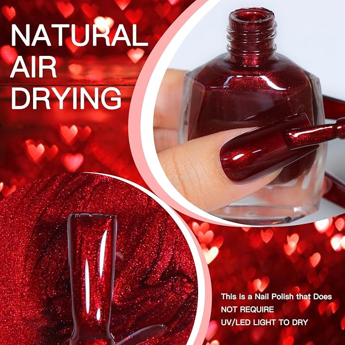 COSMOO 12ml Wine Red Nail Polish, Burgundy Quick Dry Nail Lacquer, Super Lustrous Nail Enamel Polish, Iridescent Ultrachrome Nail Art Varnish