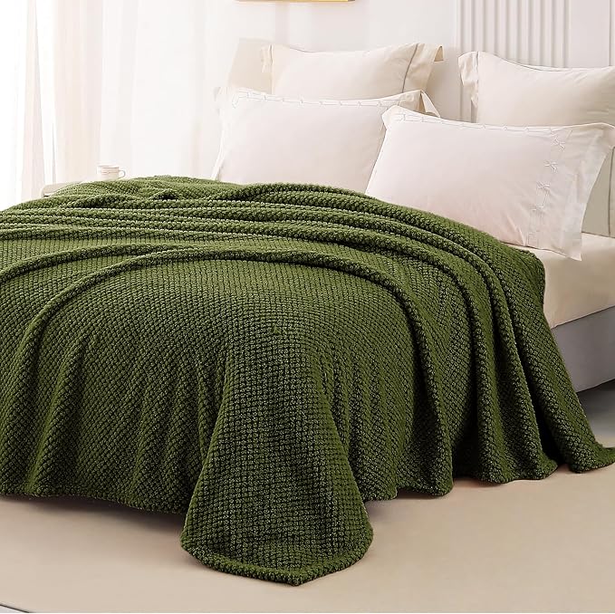 Whale Flotilla Soft Fleece Twin Size Bed Blanket, Olive | 60x80 Inch, Suitable for Bed, Fluffy Fuzzy Jacquard Blankets for All Season, Lightweight and Cozy