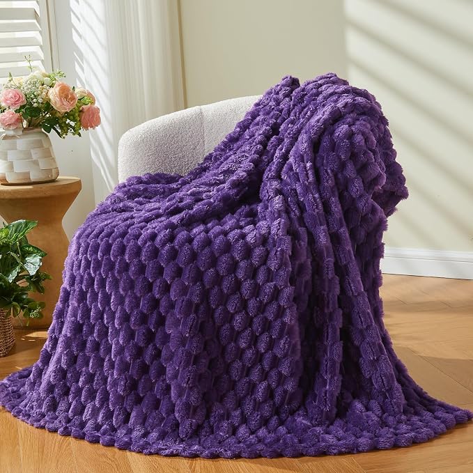 NEWCOSPLAY Fleece Clouds Cozy Queen Blanket for Couch, Purple, 90"x90" | Premium Silky Flannel Blanket, Soft Lightweight Fluffy Throw Blanket for Bed Sofa Decor, Gift for All Season Use