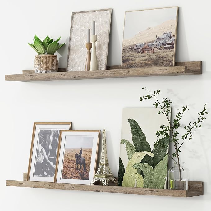 Picture Ledge Shelf, Floating Shelves for Wall, 36" W Set of 2, Grey | FSC Certified Engineered Wood, Wall Mounted Bookshelf, for Nursery Living Room Bedroom, Pre-Drilled, Easy Install