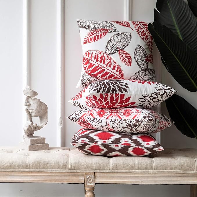 Phantoscope Set of 4 New Living Series Decorative Throw Pillow Case Cushion Cover, Red, 18" x 18" inches, 45cm x 45cm