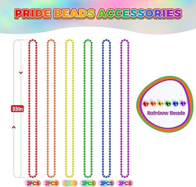 SHAOQINLIN 12 PCS Pride Beads Necklaces, Pride Necklace Accessories, Rainbow Beads Necklaces Bulk, Gay Lesbian Pride Month Parade Throws Pride Party Favors in 6 Colors